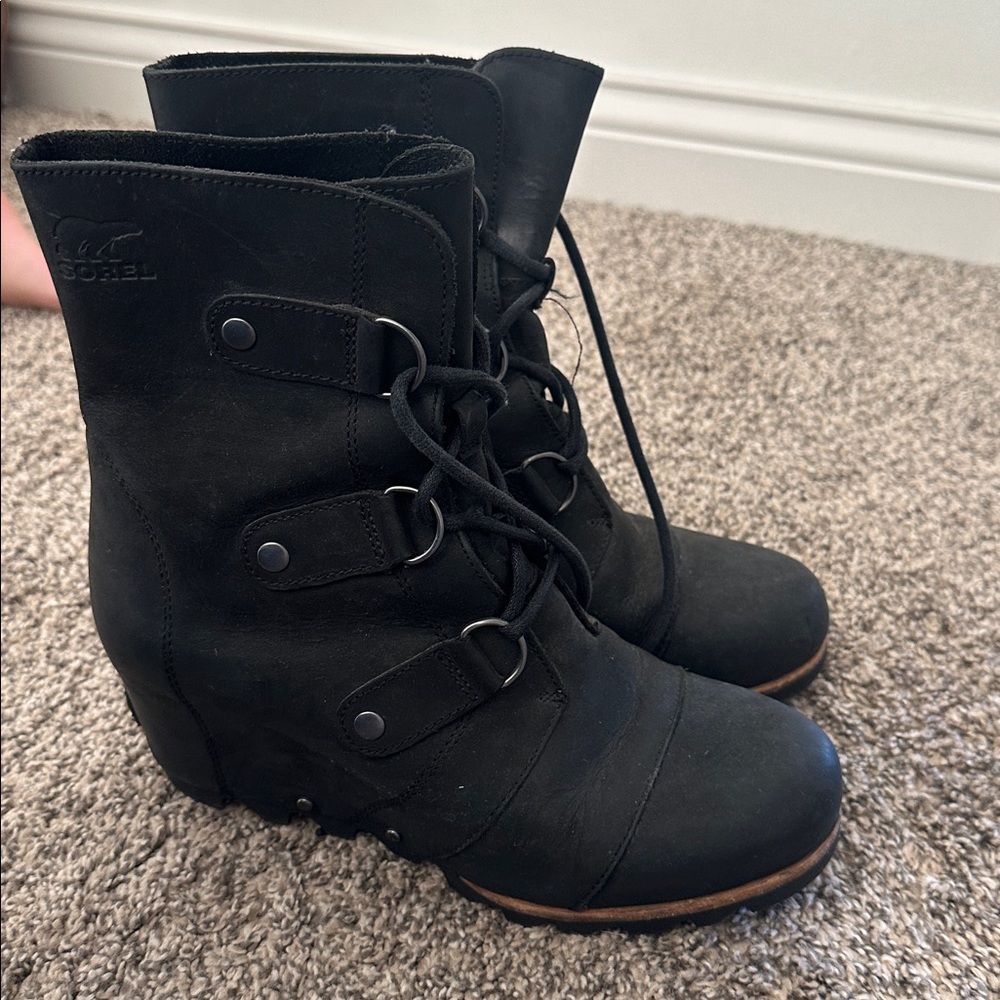 Sorel Black Wedge Ankle Boots